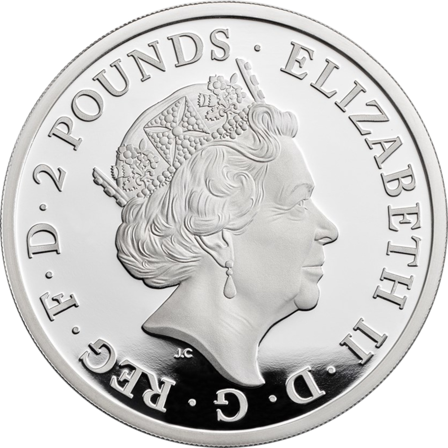 2 Pounds - Elizabeth II 5th portrait; 1 oz Fine Silver obverse