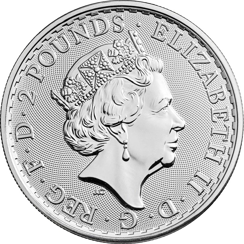 2 Pounds - Elizabeth II 5th portrait; 1 oz Fine Silver obverse