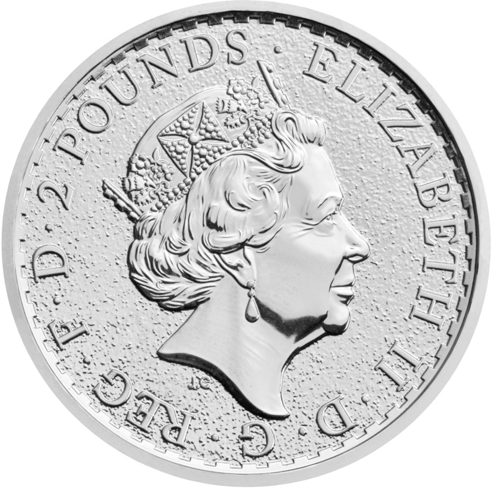 2 Pounds - Elizabeth II 5th portrait; 1 oz Fine Silver obverse