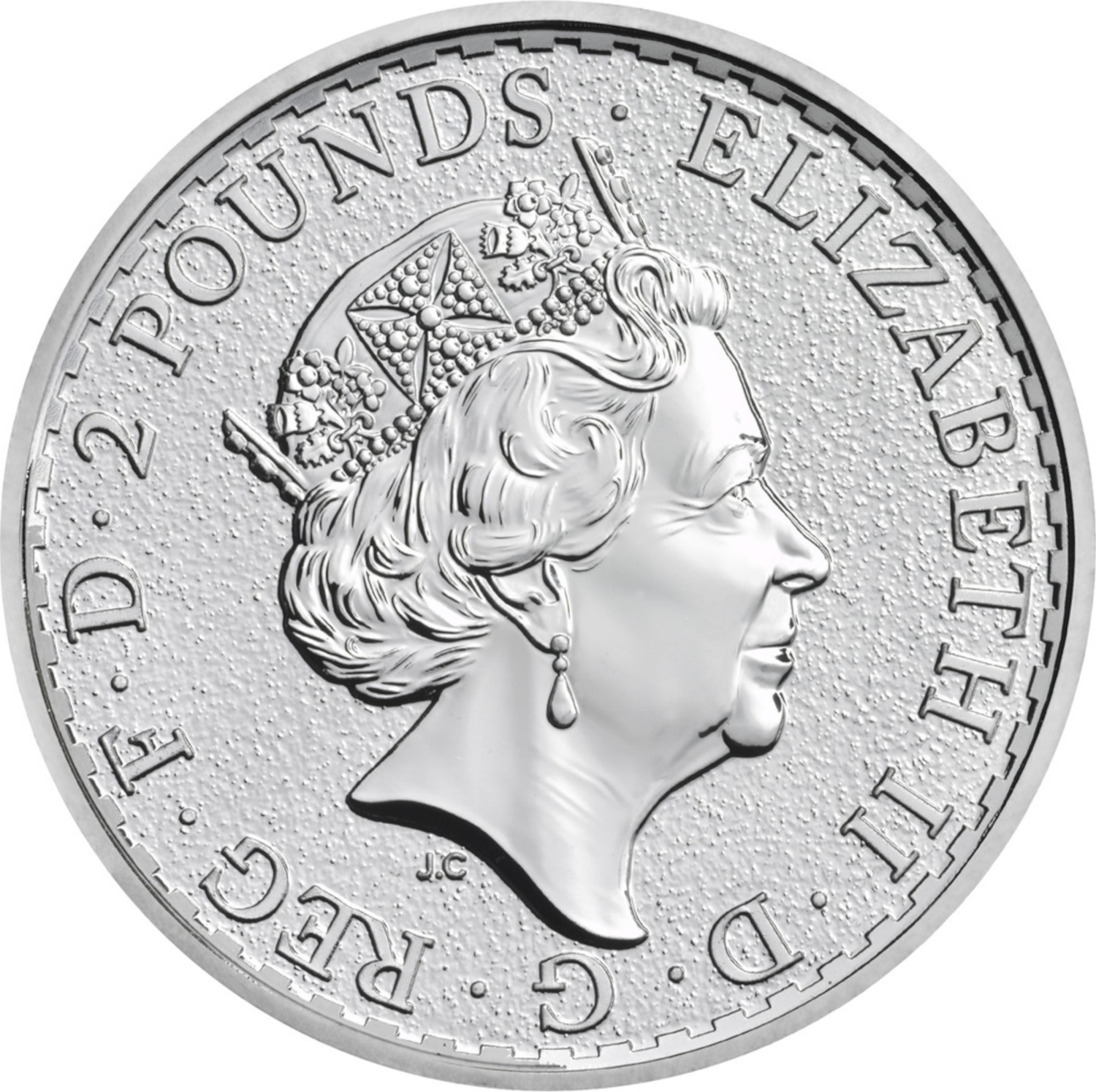 2 Pounds - Elizabeth II 5th portrait; 1 oz Fine Silver obverse