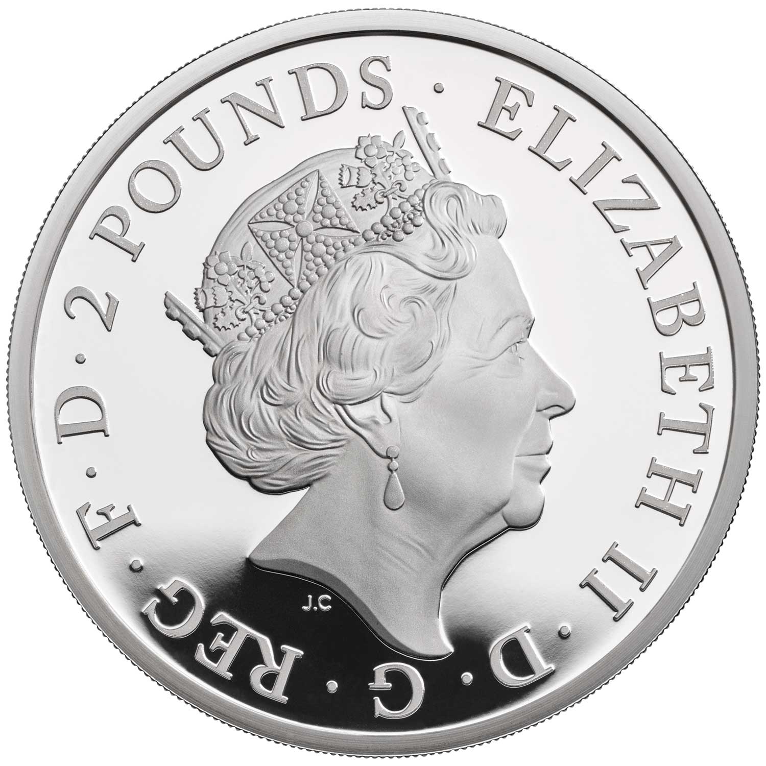 2 Pounds - Elizabeth II 5th portrait; 1 oz Fine Silver obverse