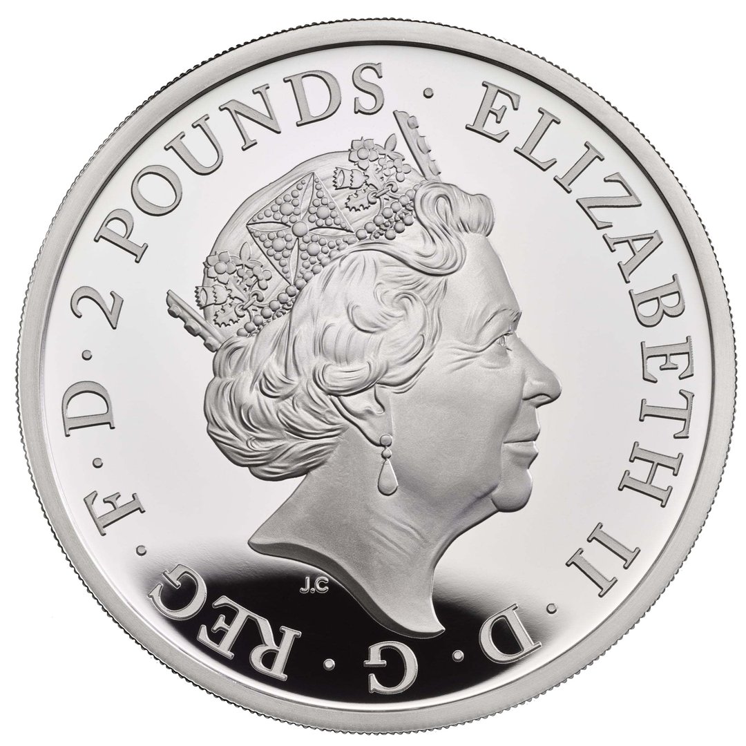 2 Pounds - Elizabeth II 5th portrait; 1 oz Fine Silver obverse