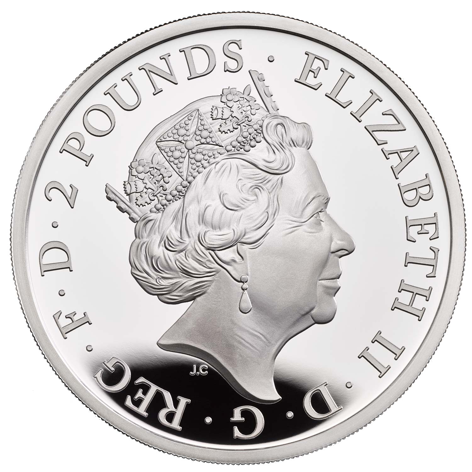 2 Pounds - Elizabeth II 5th portrait; 1 oz Fine Silver obverse