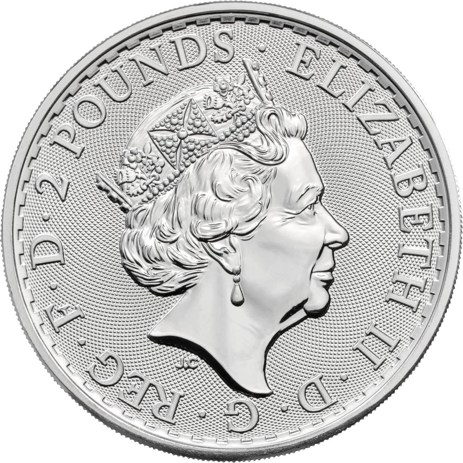 2 Pounds - Elizabeth II 5th portrait; 1 oz Fine Silver obverse