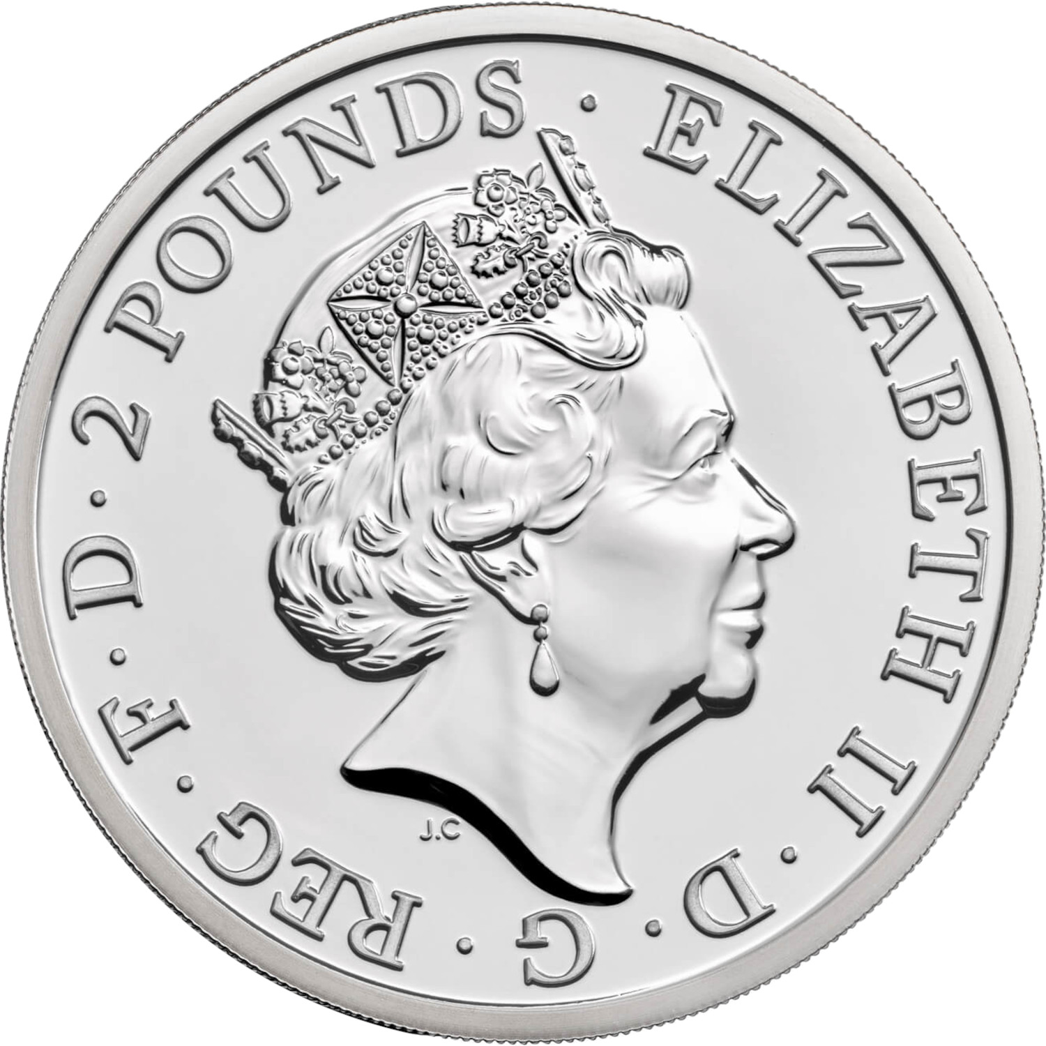 2 Pounds - Elizabeth II 5th portrait; 1 oz Fine Silver obverse