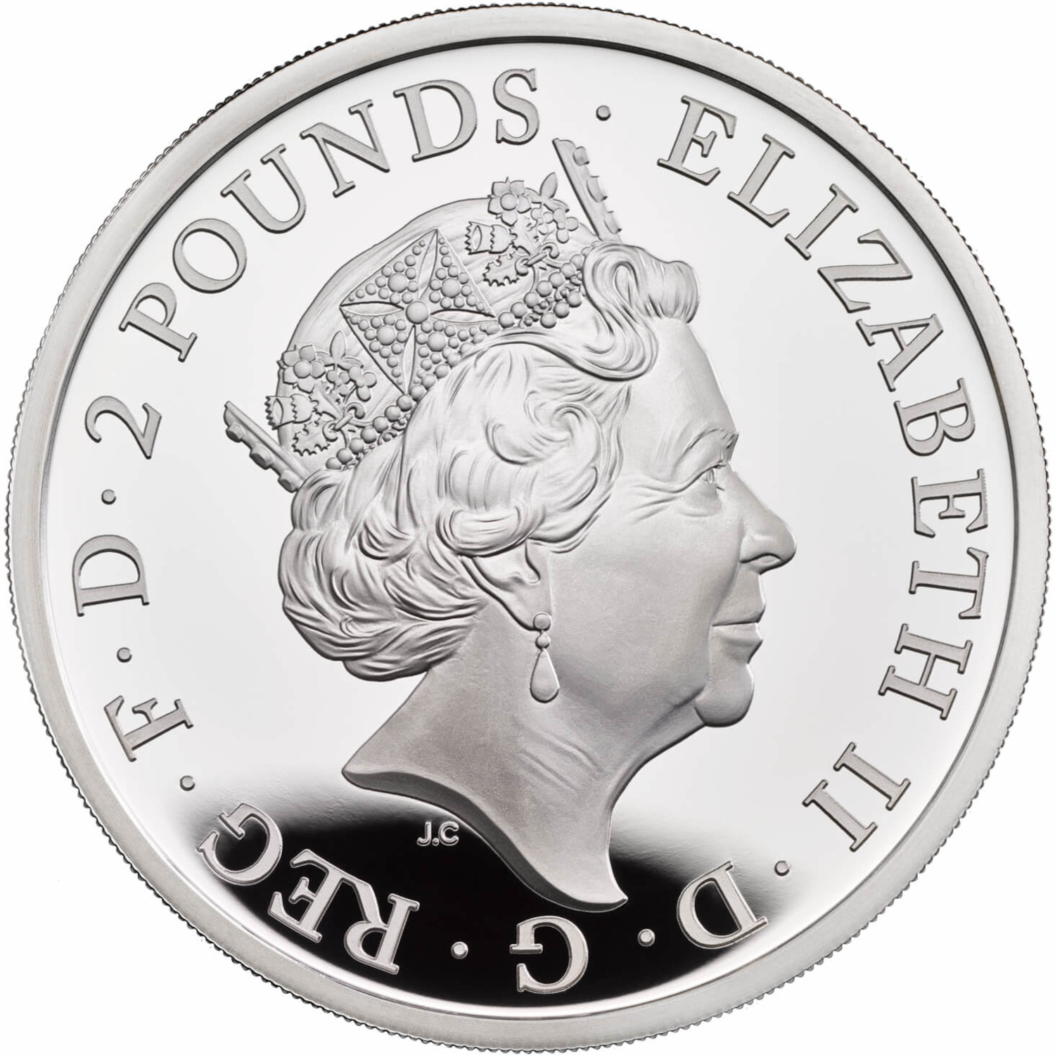 2 Pounds - Elizabeth II 5th portrait; 1 oz Fine Silver obverse