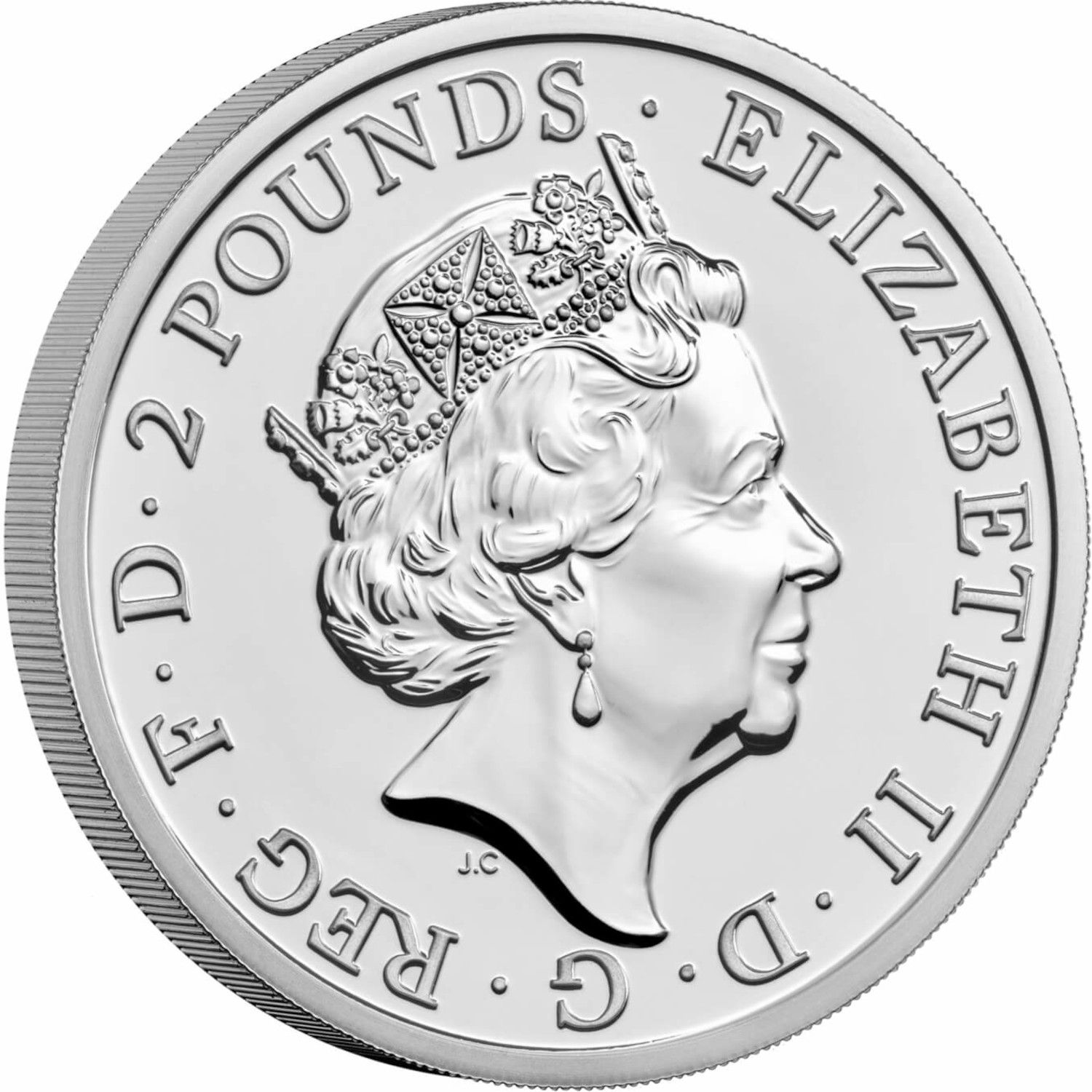2 Pounds - Elizabeth II 5th portrait; 1 oz Fine Silver obverse