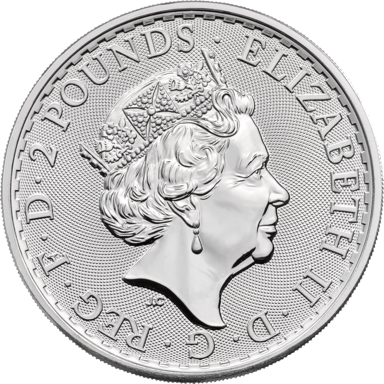 2 Pounds - Elizabeth II 5th Portrait; 1 oz Fine Silver, Oriental Border obverse