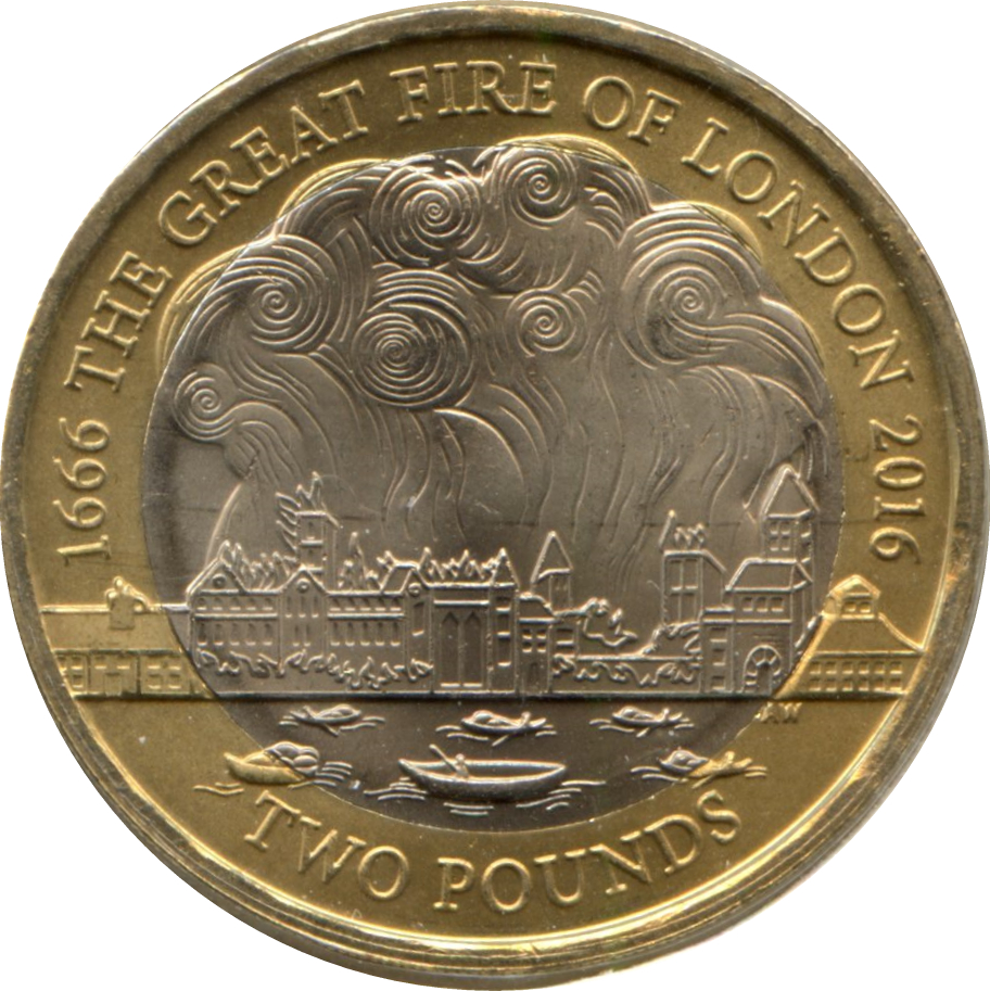 2 Pounds - Elizabeth II 5th portrait; Great Fire of London