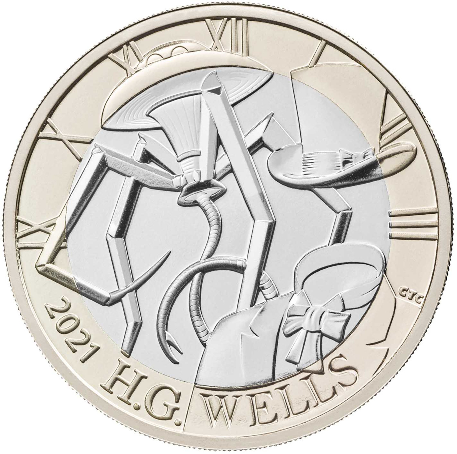 2 Pounds - Elizabeth II 5th portrait; H.G Wells