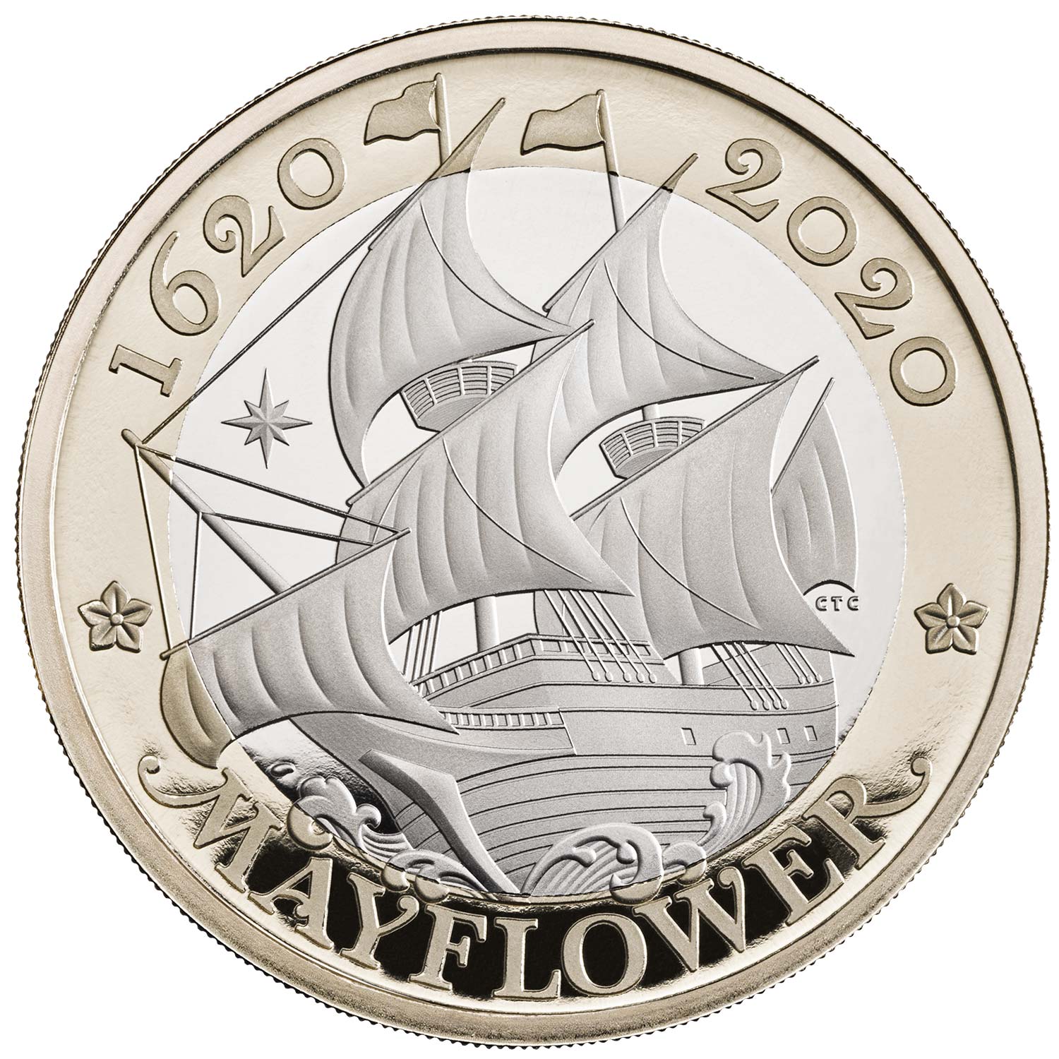 2 Pounds - Elizabeth II 5th portrait; Mayflower