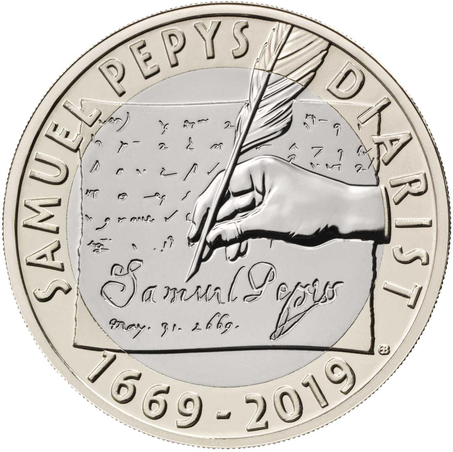2 Pounds - Elizabeth II 5th Portrait; Samuel Pepys' Diary