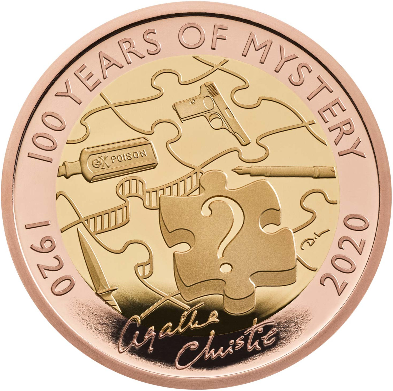 2 Pounds - Elizabeth II Agatha Christie; Gold Proof reverse