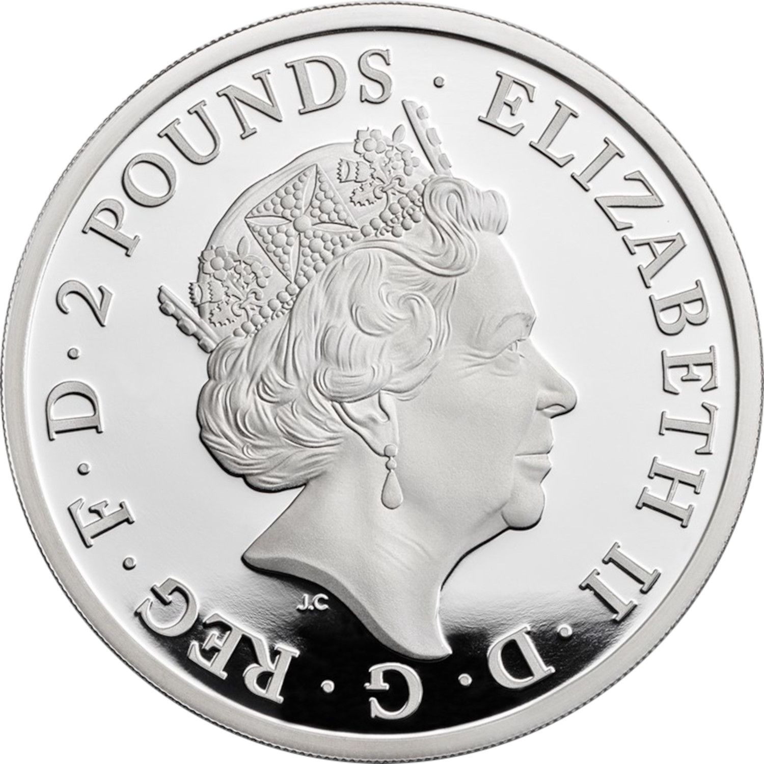 2 Pounds - Elizabeth II Black Bull of Clarence; Silver Proof obverse