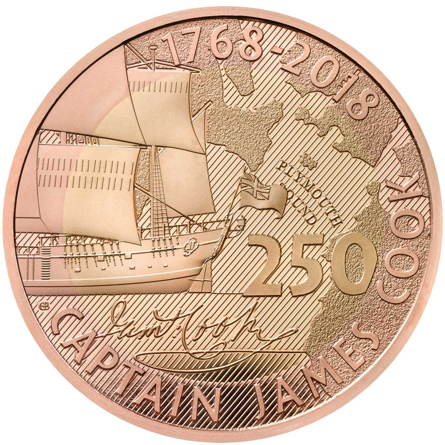 2 Pounds - Elizabeth II Captain Cook - I; Gold Proof reverse