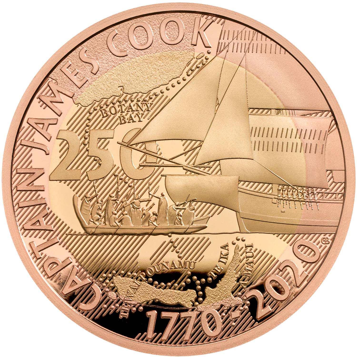 2 Pounds - Elizabeth II Captain Cook - III; Gold Proof reverse