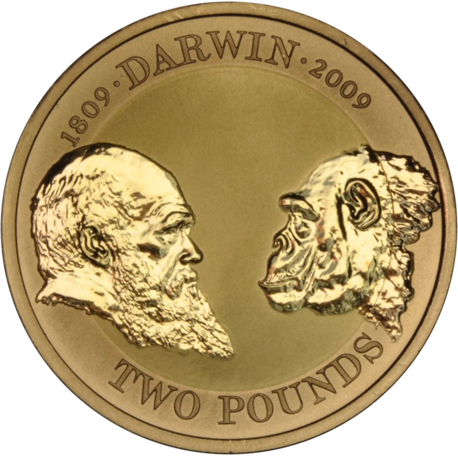 2 Pounds - Elizabeth II Charles Darwin; Gold Proof