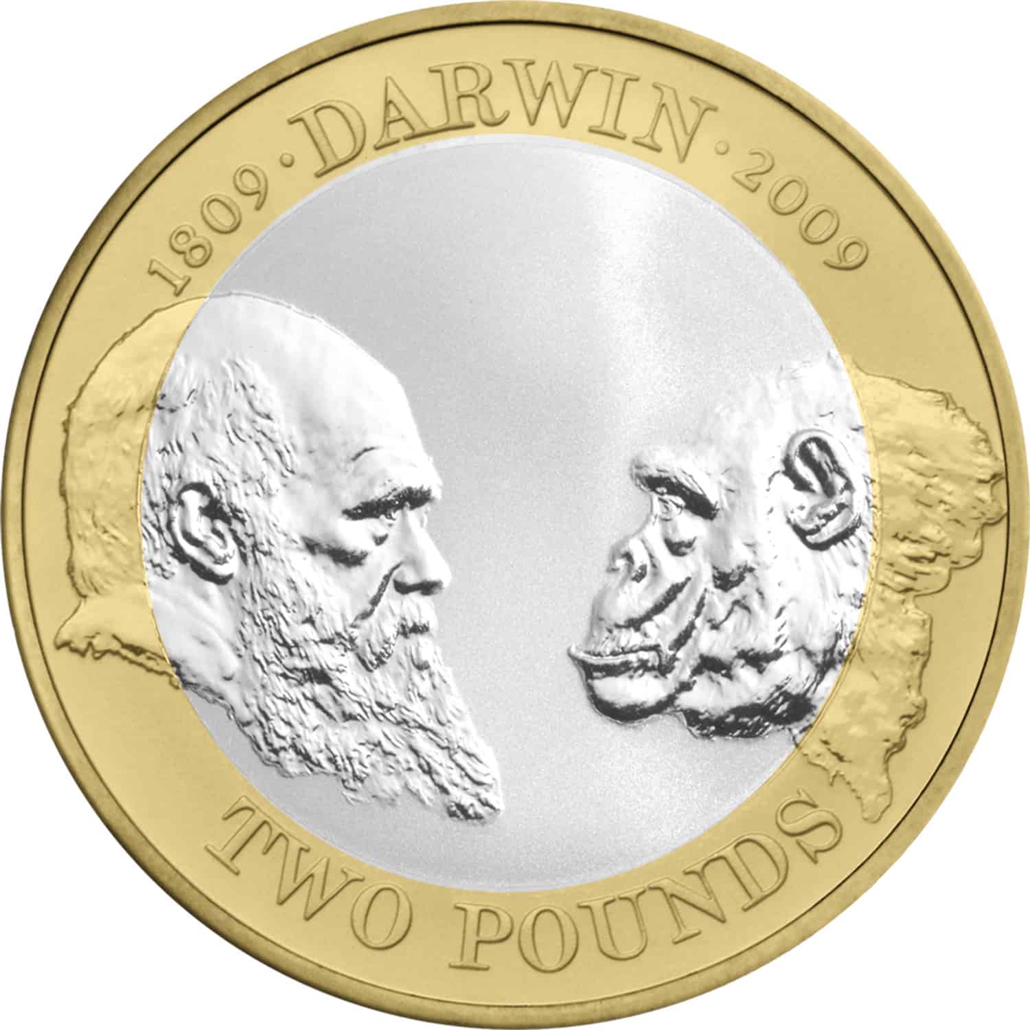 2 Pounds - Elizabeth II Charles Darwin; Silver Proof reverse
