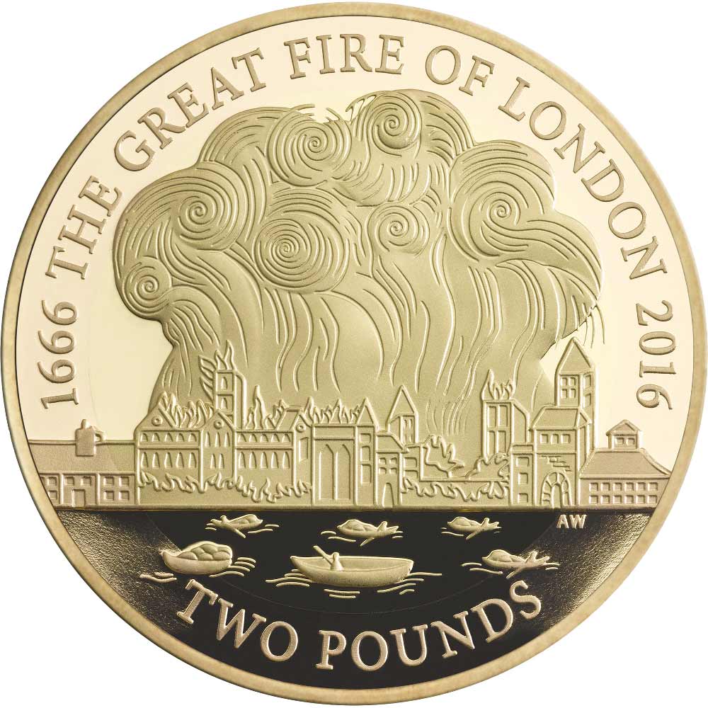 2 Pounds - Elizabeth II Great Fire of London; Gold Proof reverse