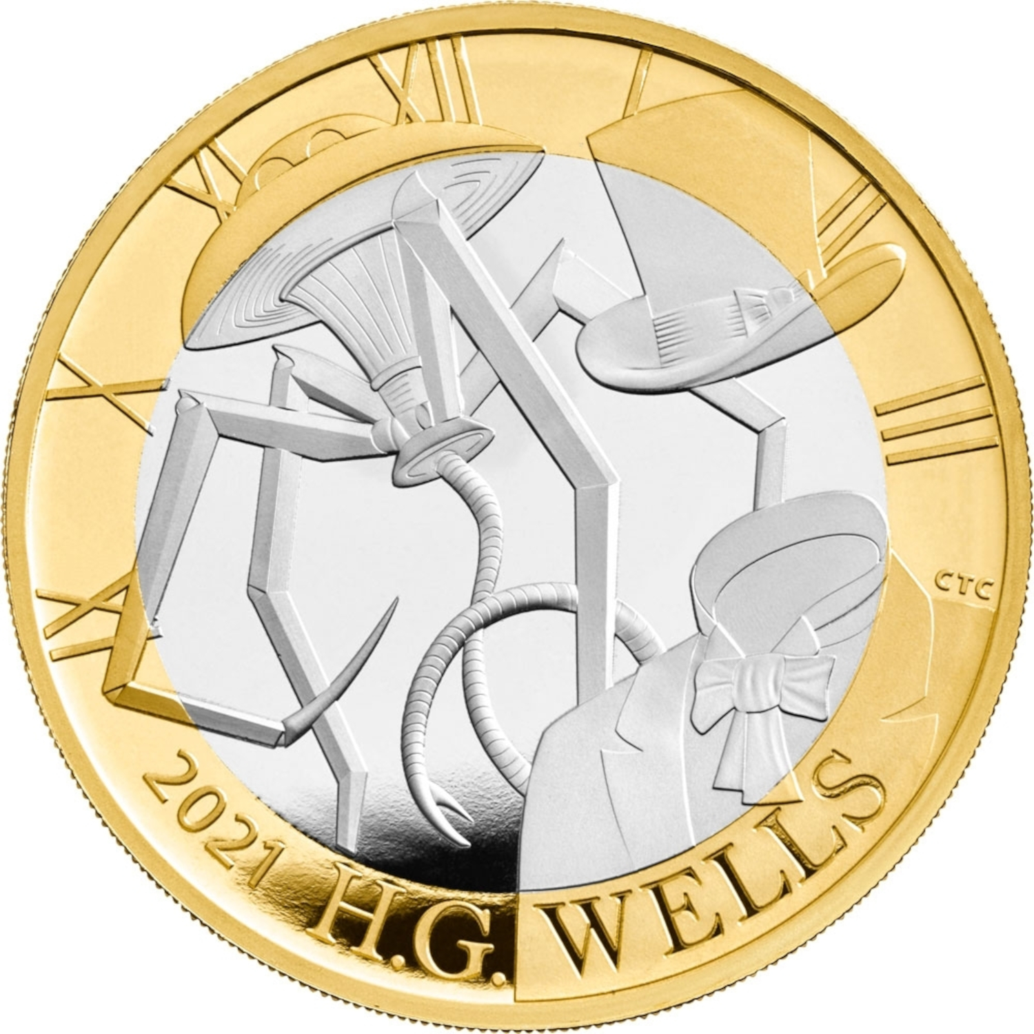 2 Pounds - Elizabeth II H.G Wells; Silver Piedfort reverse