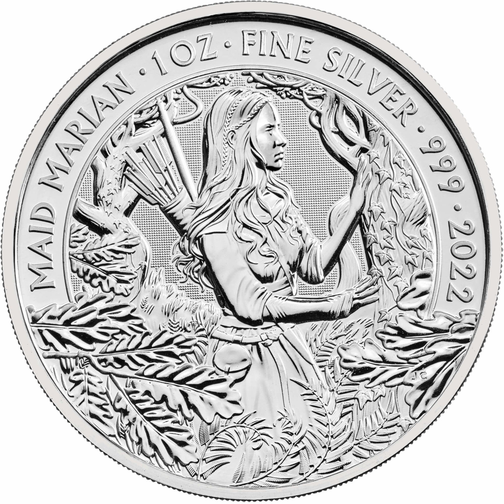 2 Pounds - Elizabeth II Maid Marian; 1 oz Fine Silver reverse