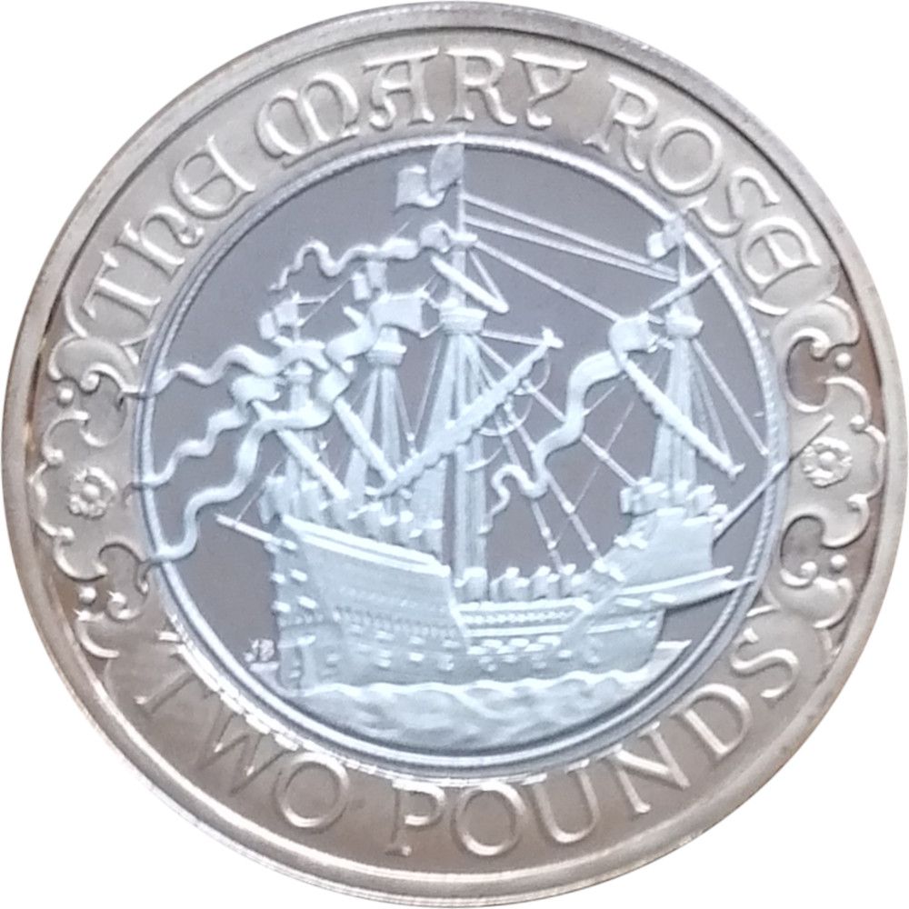 2 Pounds - Elizabeth II Mary Rose; Silver Proof reverse