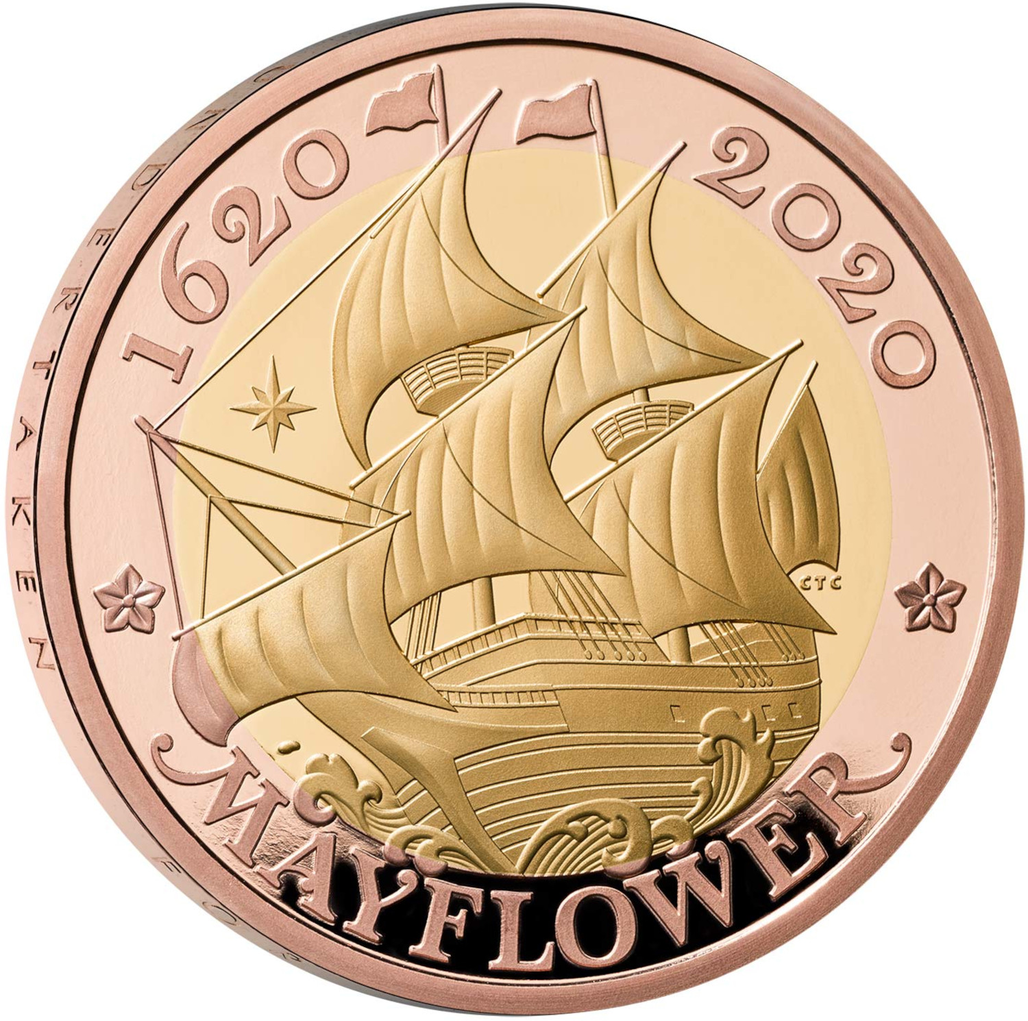 2 Pounds - Elizabeth II Mayflower; Gold Proof reverse