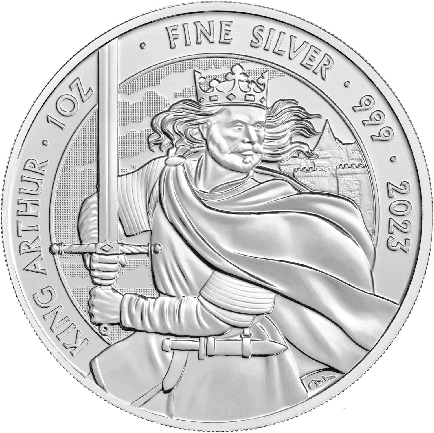 2 Pounds - Elizabeth II Posthumous; King Arthur; 1 oz Fine Silver reverse