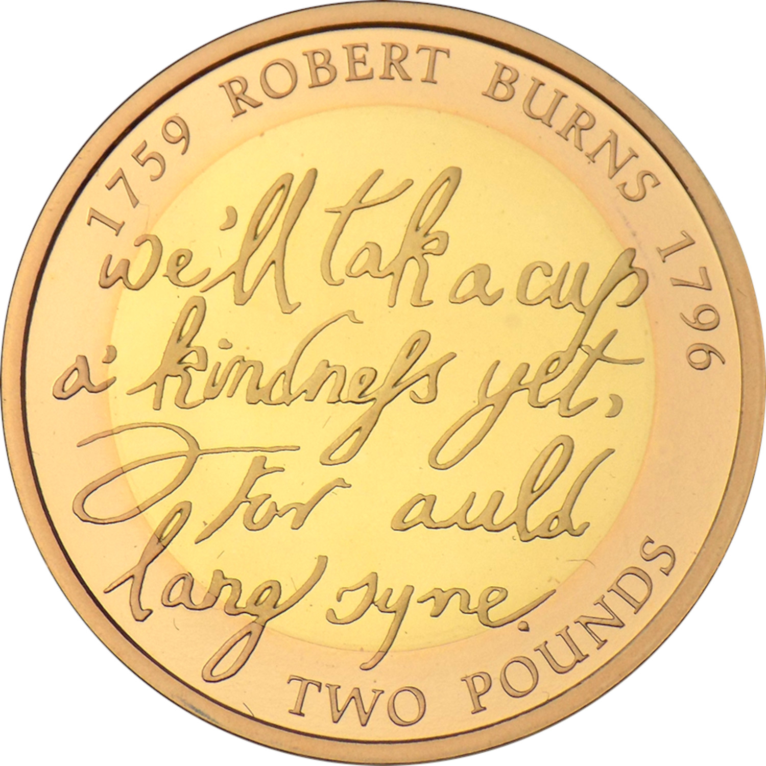 2 Pounds - Elizabeth II Robert Burns; Gold Proof
