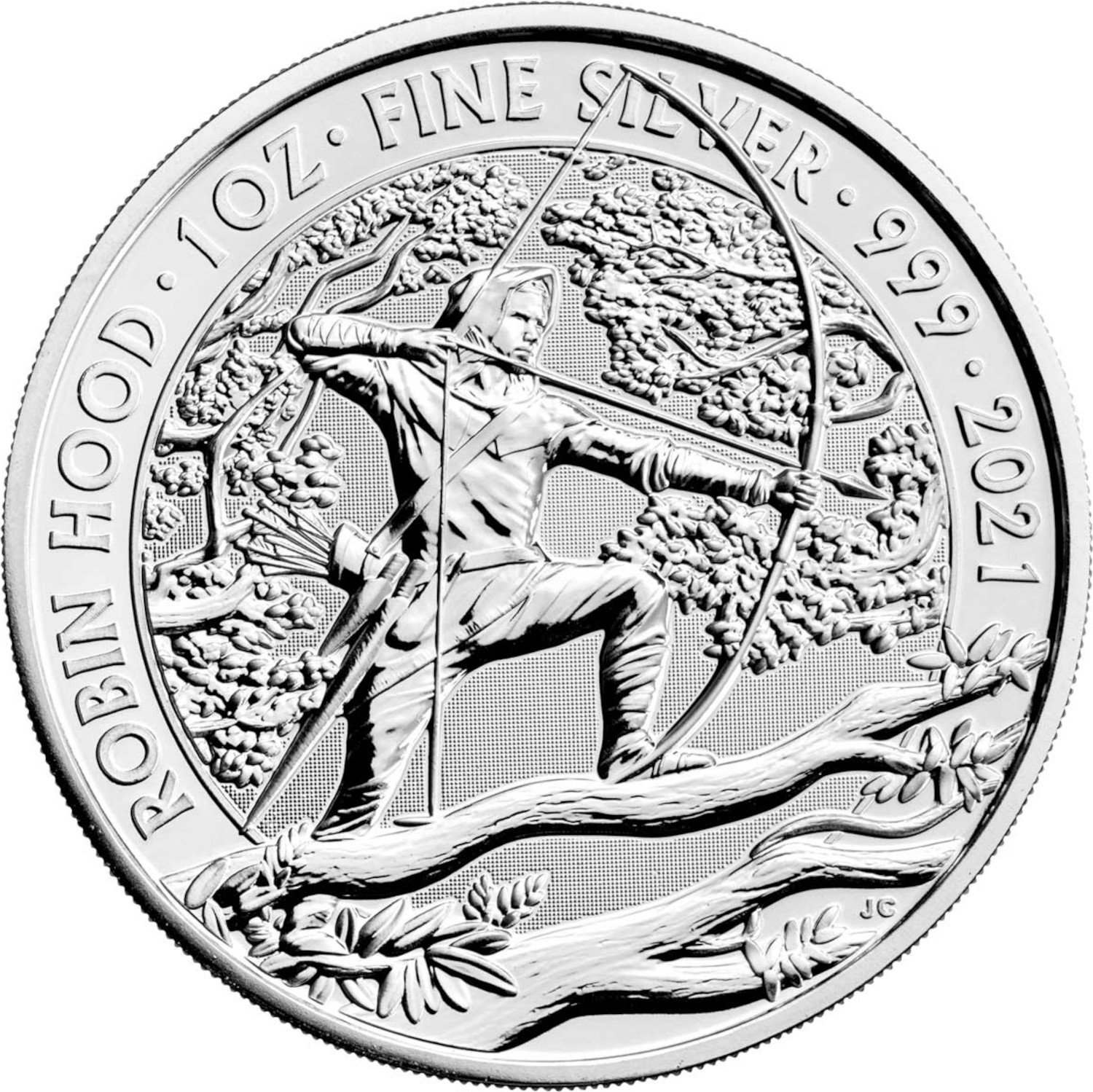 2 Pounds - Elizabeth II Robin Hood; 1 oz Fine Silver reverse