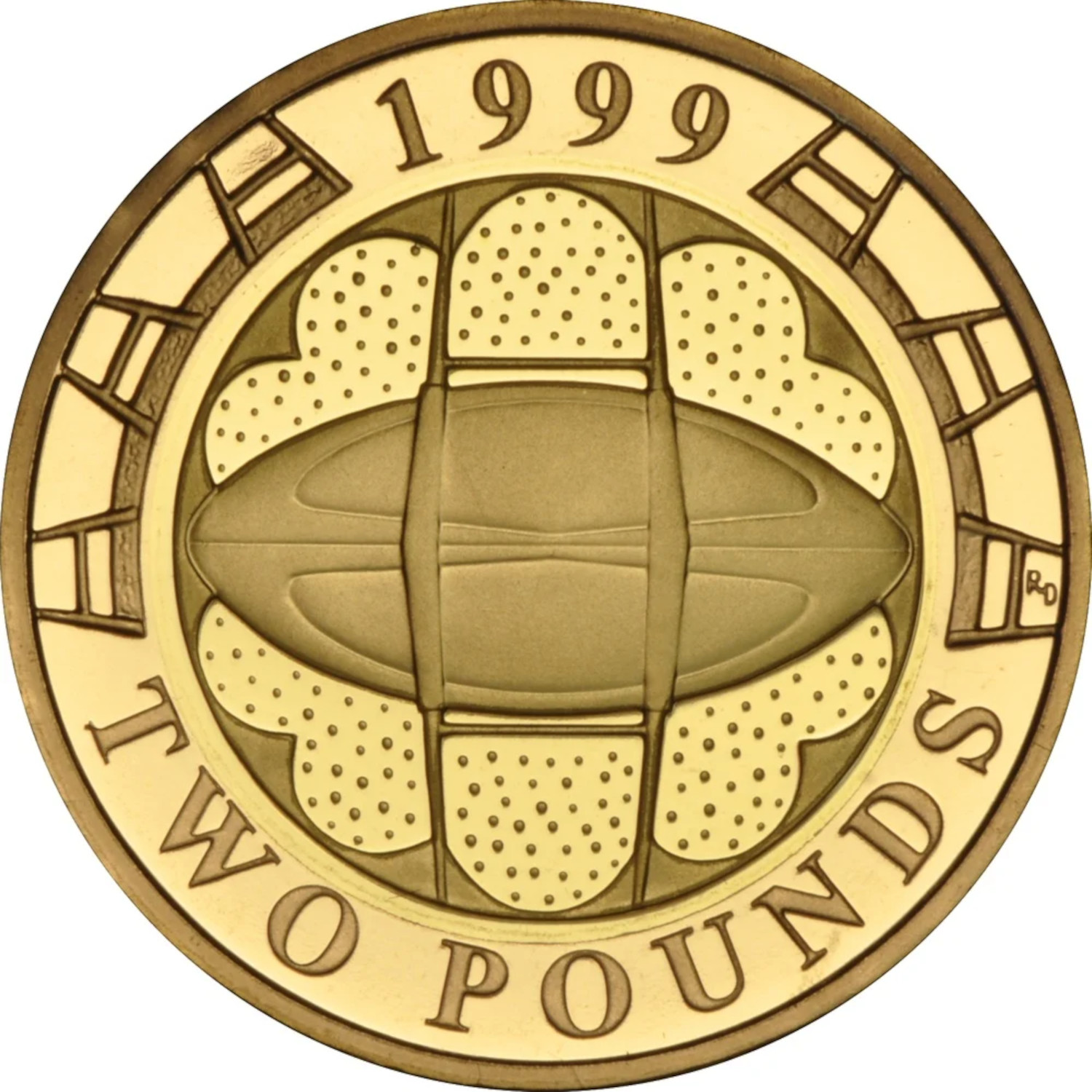 2 Pounds - Elizabeth II Rugby World Cup; Gold Proof