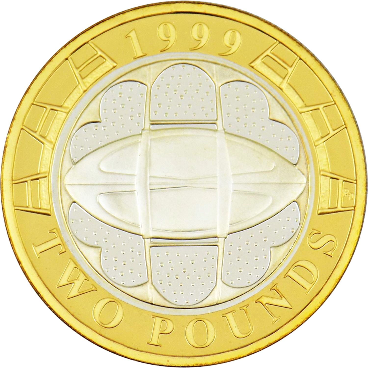 2 Pounds - Elizabeth II Rugby World Cup; Silver Proof reverse