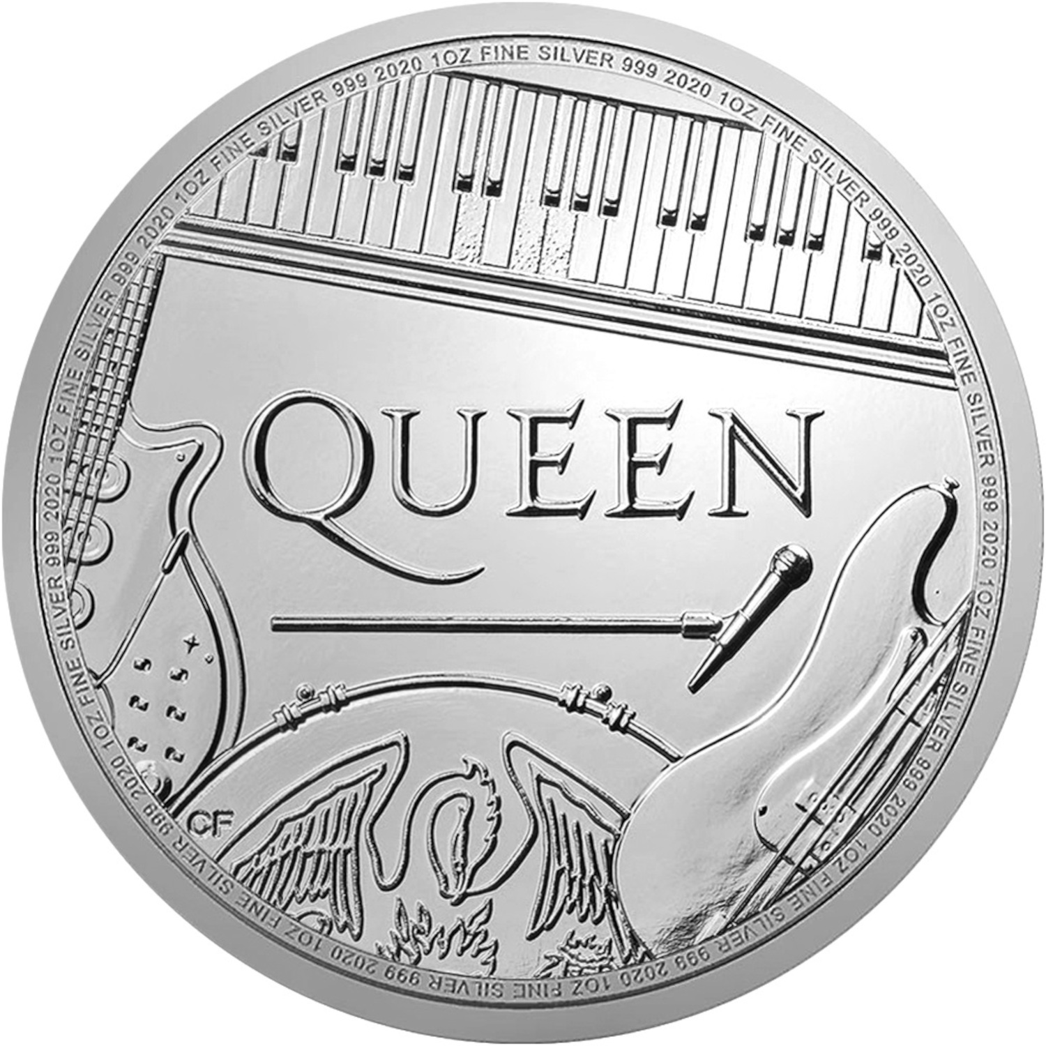 2 Pounds - Elizabeth II The band Queen; 1oz Fine Silver reverse