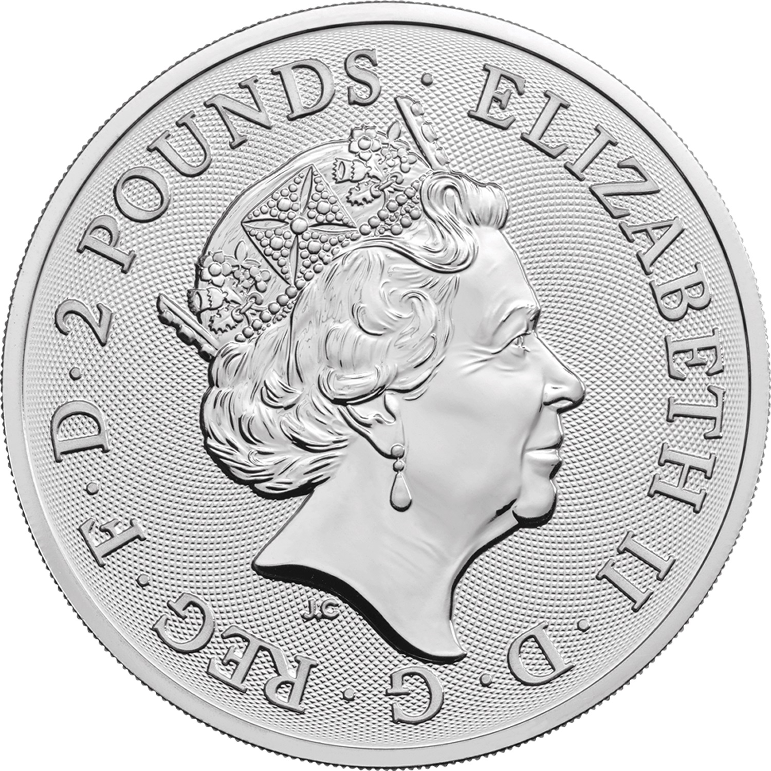 2 Pounds - Elizabeth II Two Dragons; 1 oz Fine Silver obverse
