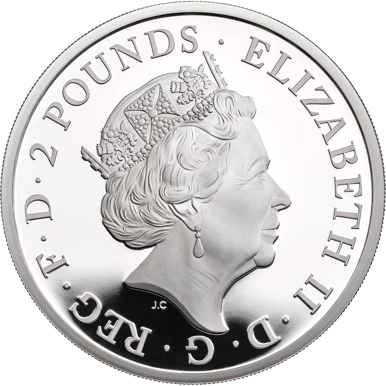 2 Pounds - Elizabeth II White Lion of Mortimer; Silver Proof obverse