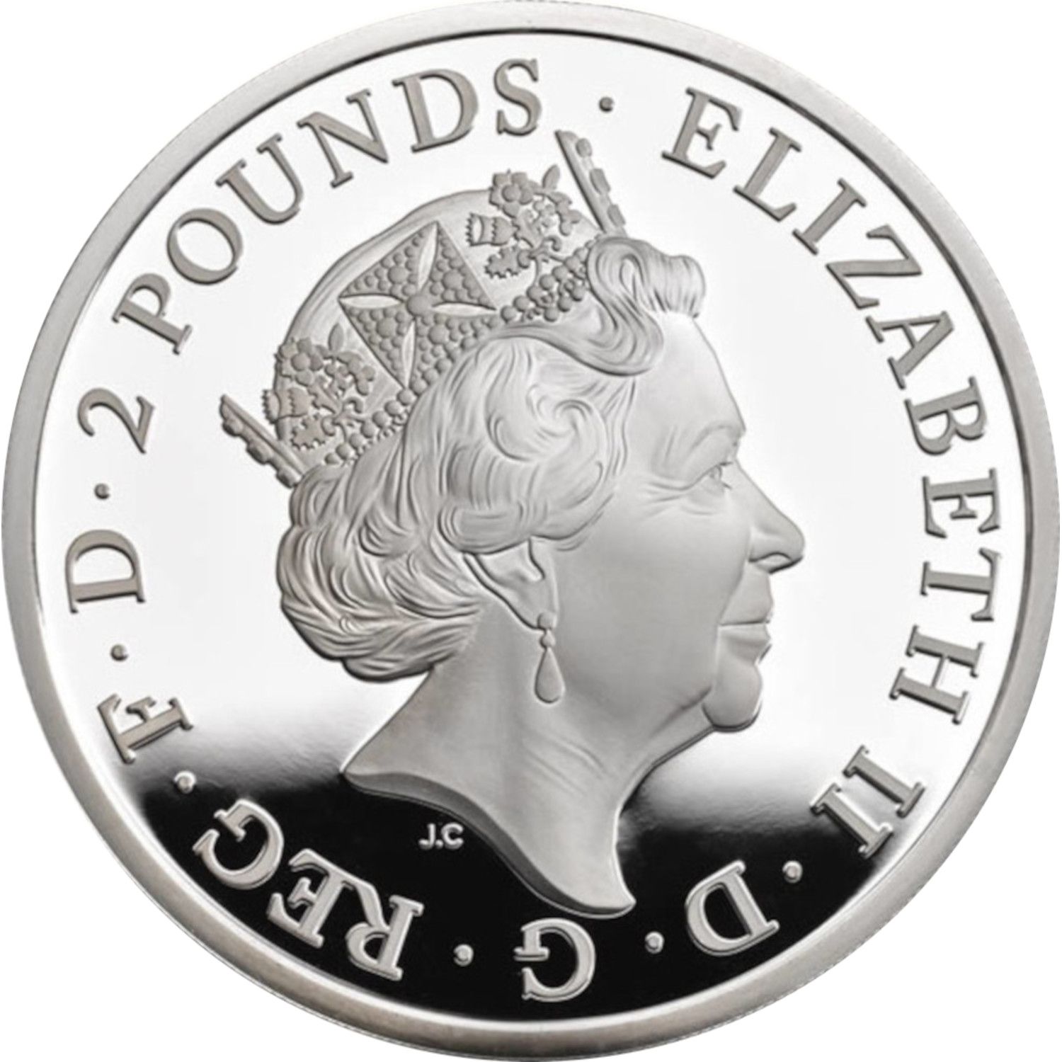 2 Pounds - Elizabeth II William Shakespeare; 1 oz Fine Silver obverse