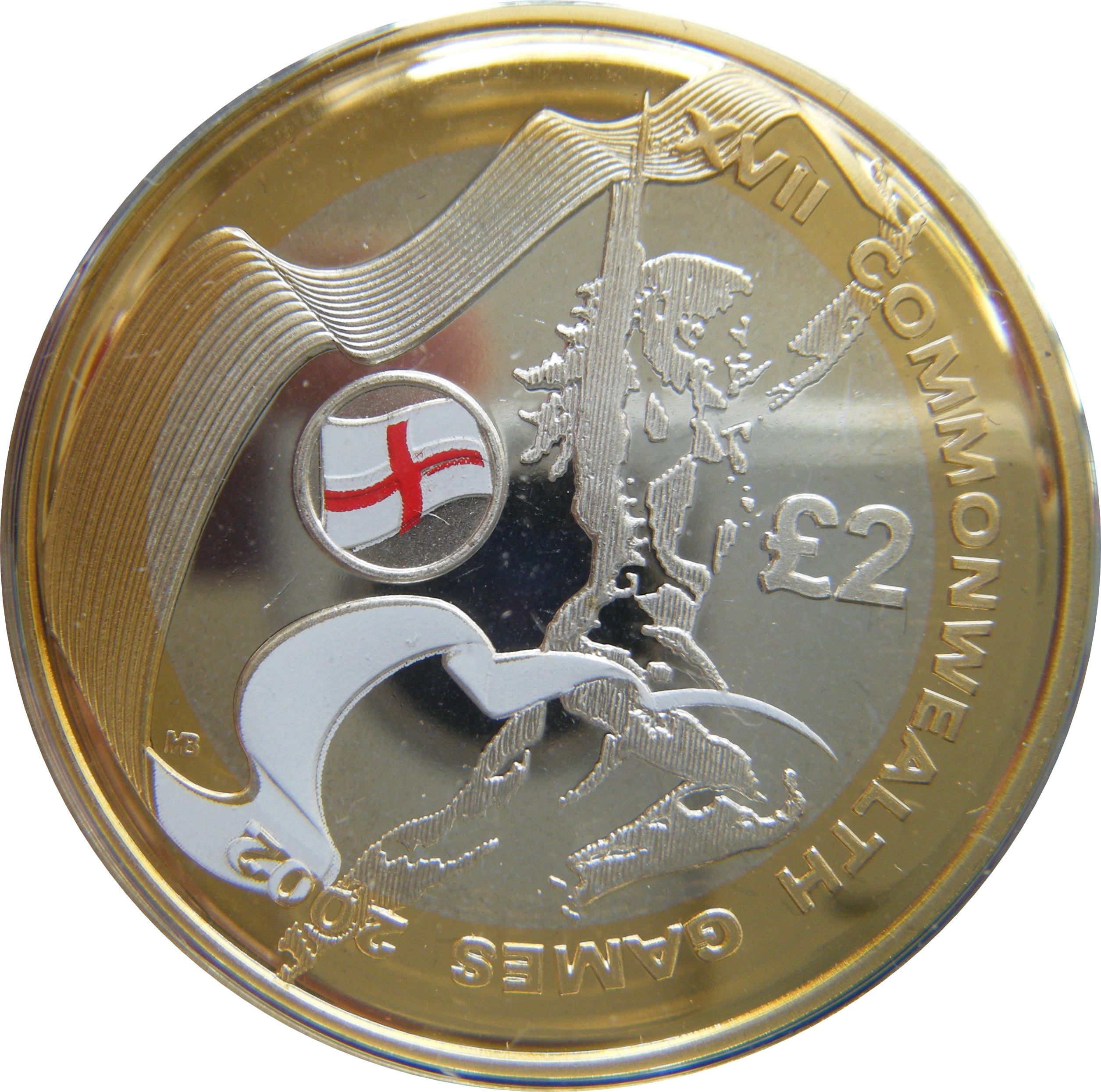 2 Pounds - Elizabeth II XVII Commonwealth Games - England; Silver Piedfort reverse