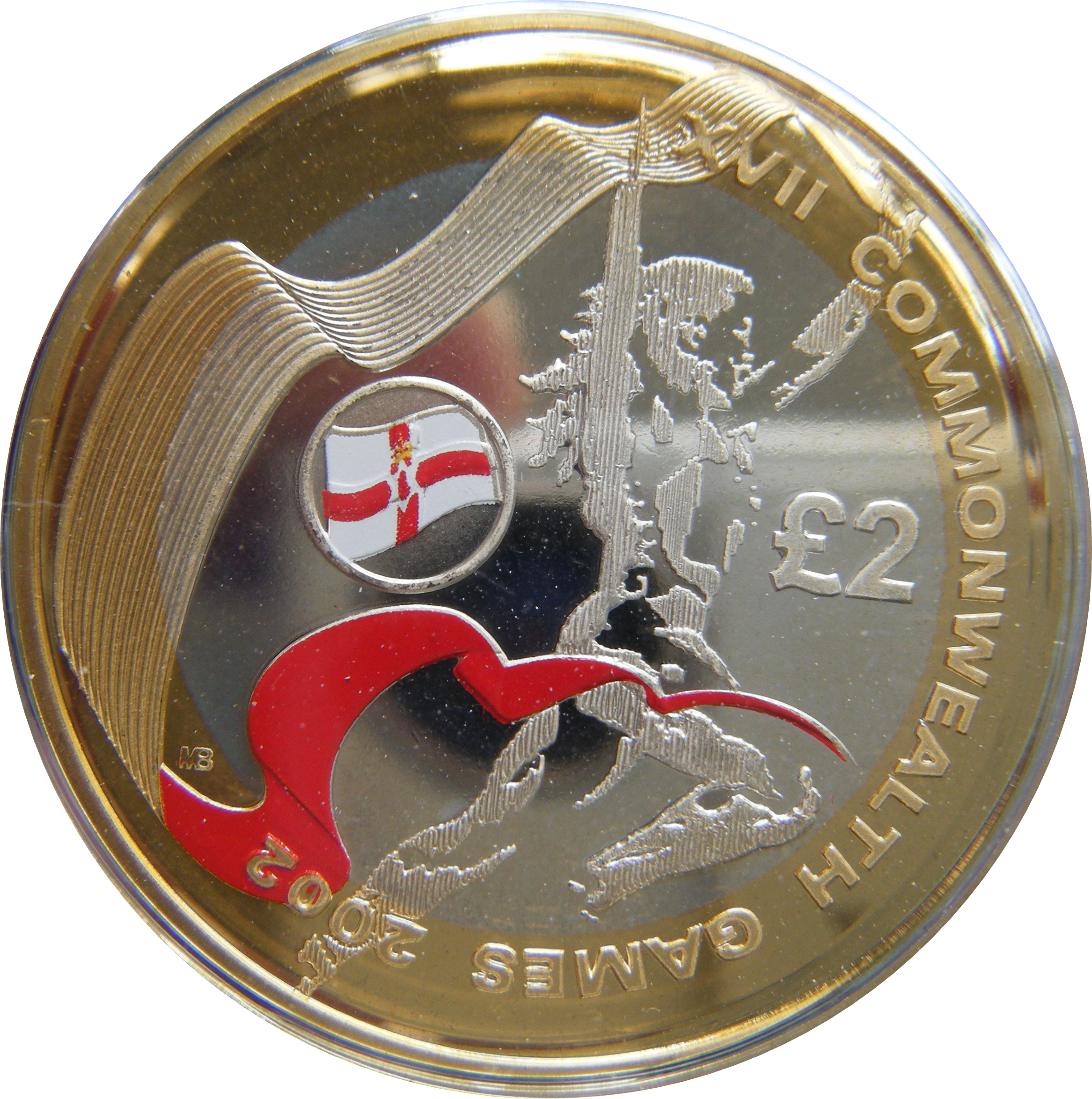 2 Pounds - Elizabeth II XVII Commonwealth Games - Northern Ireland; Silver Piedfort reverse