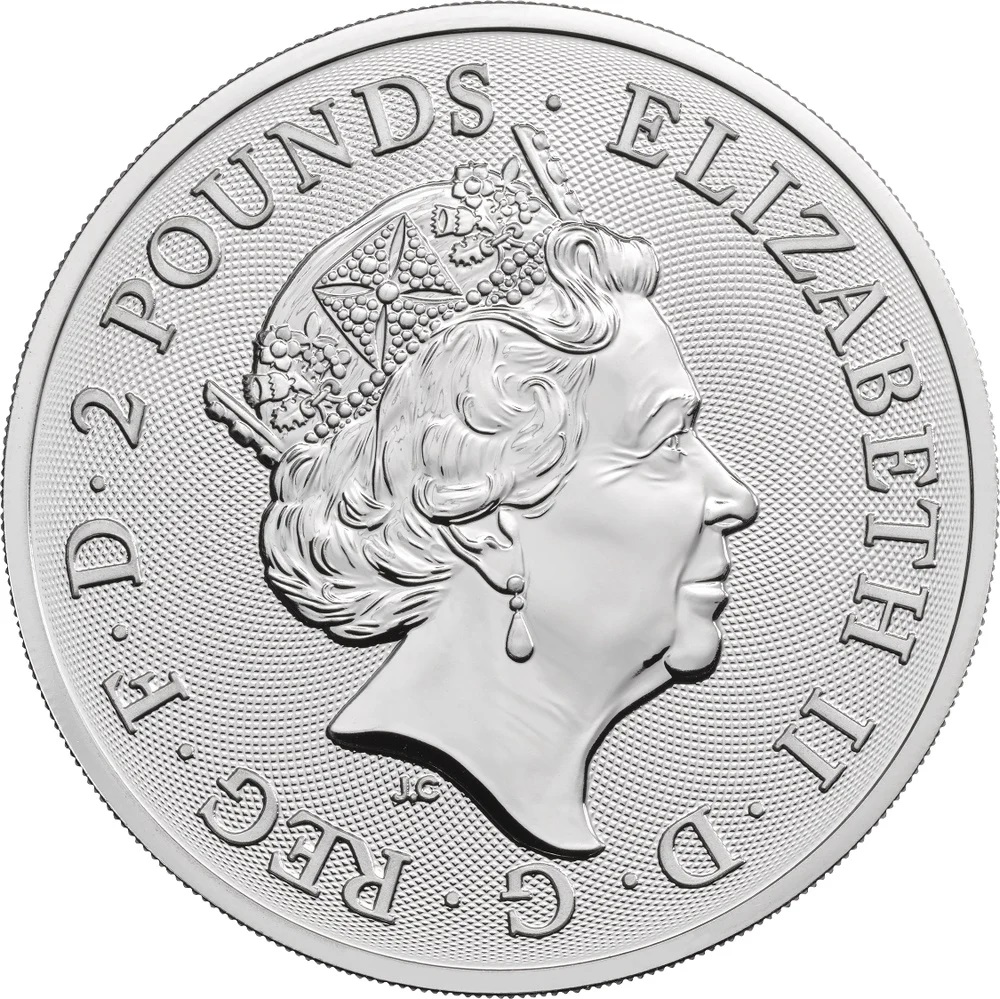 2 Pounds - Elizabeth II Year of the Pig; 1 oz Fine Silver obverse