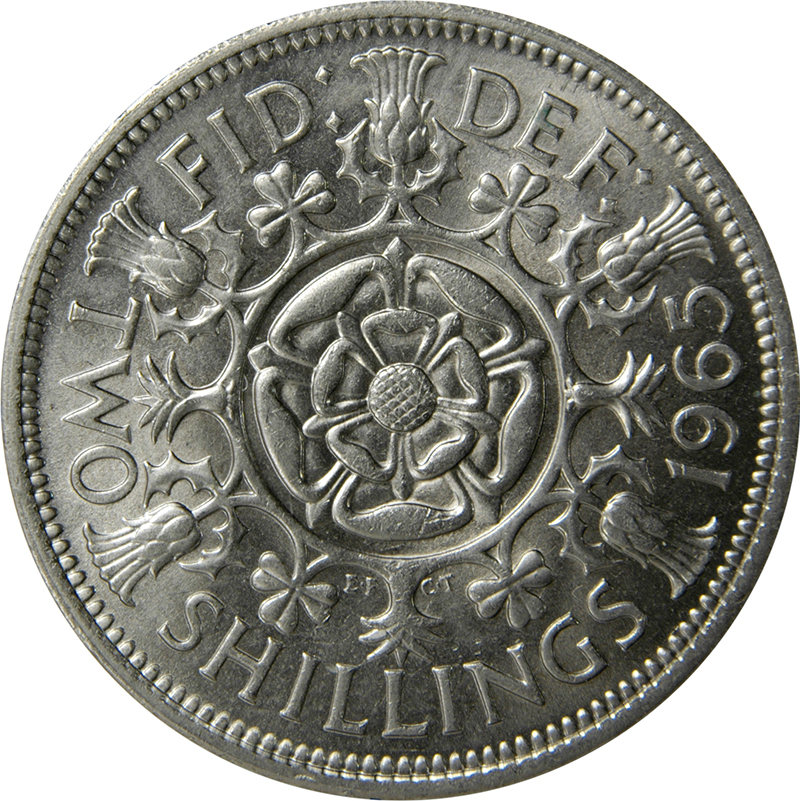2 Shillings - Elizabeth II 1st portrait; without 'BRITT:OMN' reverse