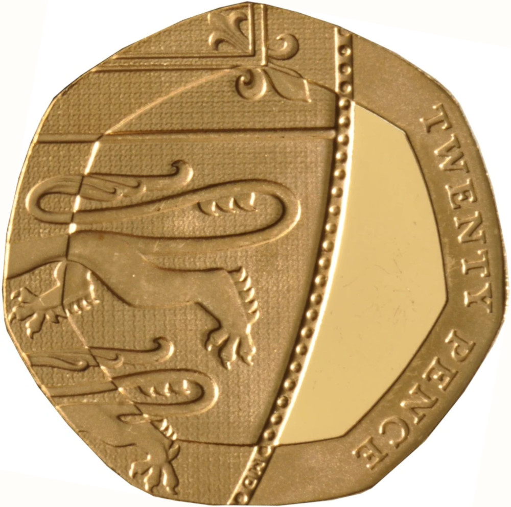 20 Pence - Elizabeth II 4th Portrait; Royal Shield, Gold Proof reverse