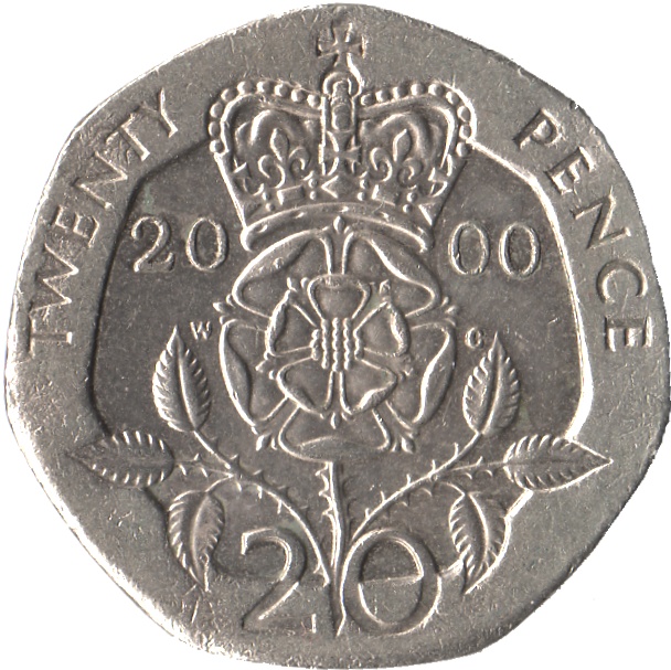 20 Pence - Elizabeth II 4th portrait; Tudor Rose reverse