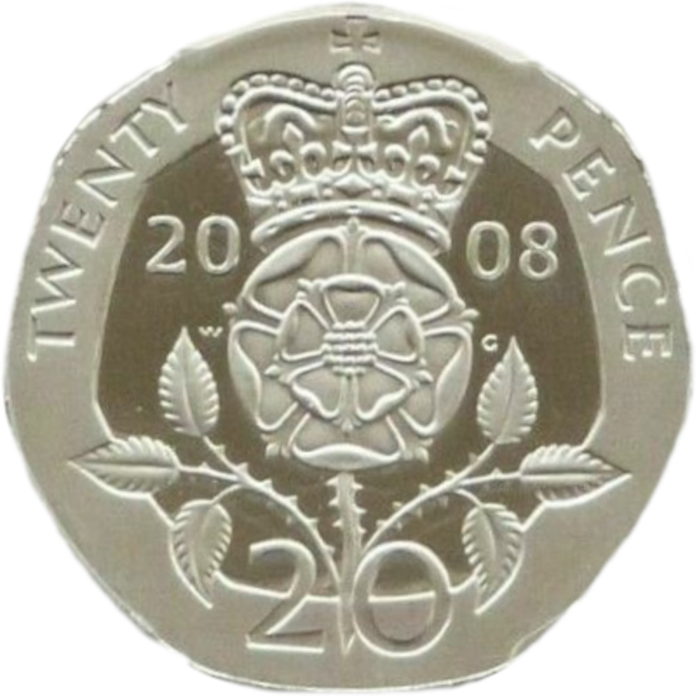20 Pence - Elizabeth II 4th Portrait; Tudor Rose, Platinum Proof reverse
