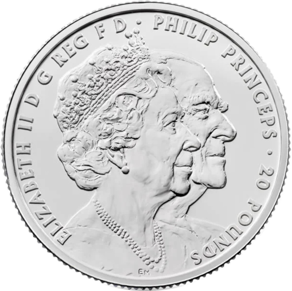 20 Pounds - Elizabeth II Platinum Wedding; Fine Silver obverse