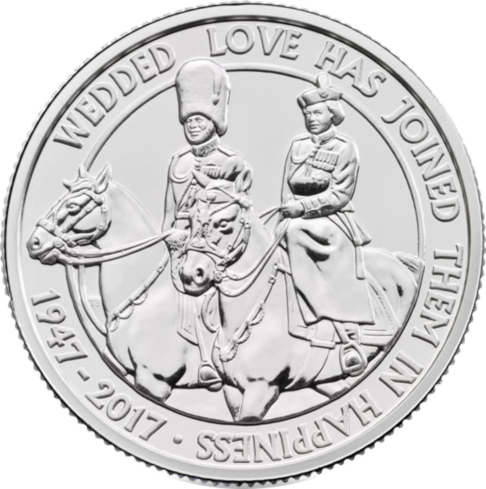20 Pounds - Elizabeth II Platinum Wedding; Fine Silver