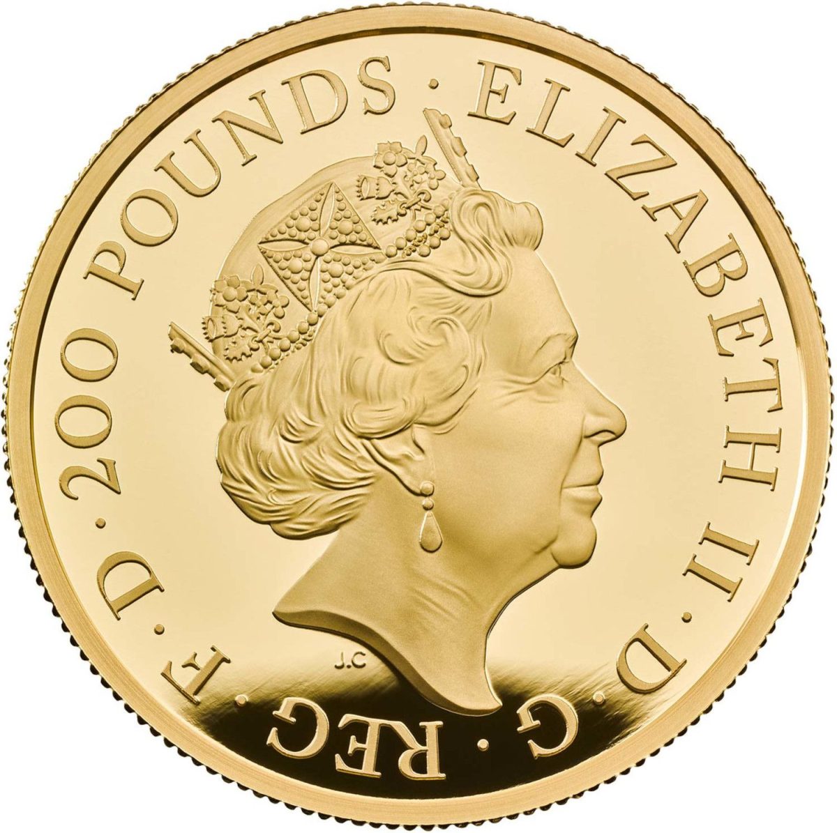 200 Pounds - Elizabeth II 5th portrait; 2 oz Fine Gold obverse
