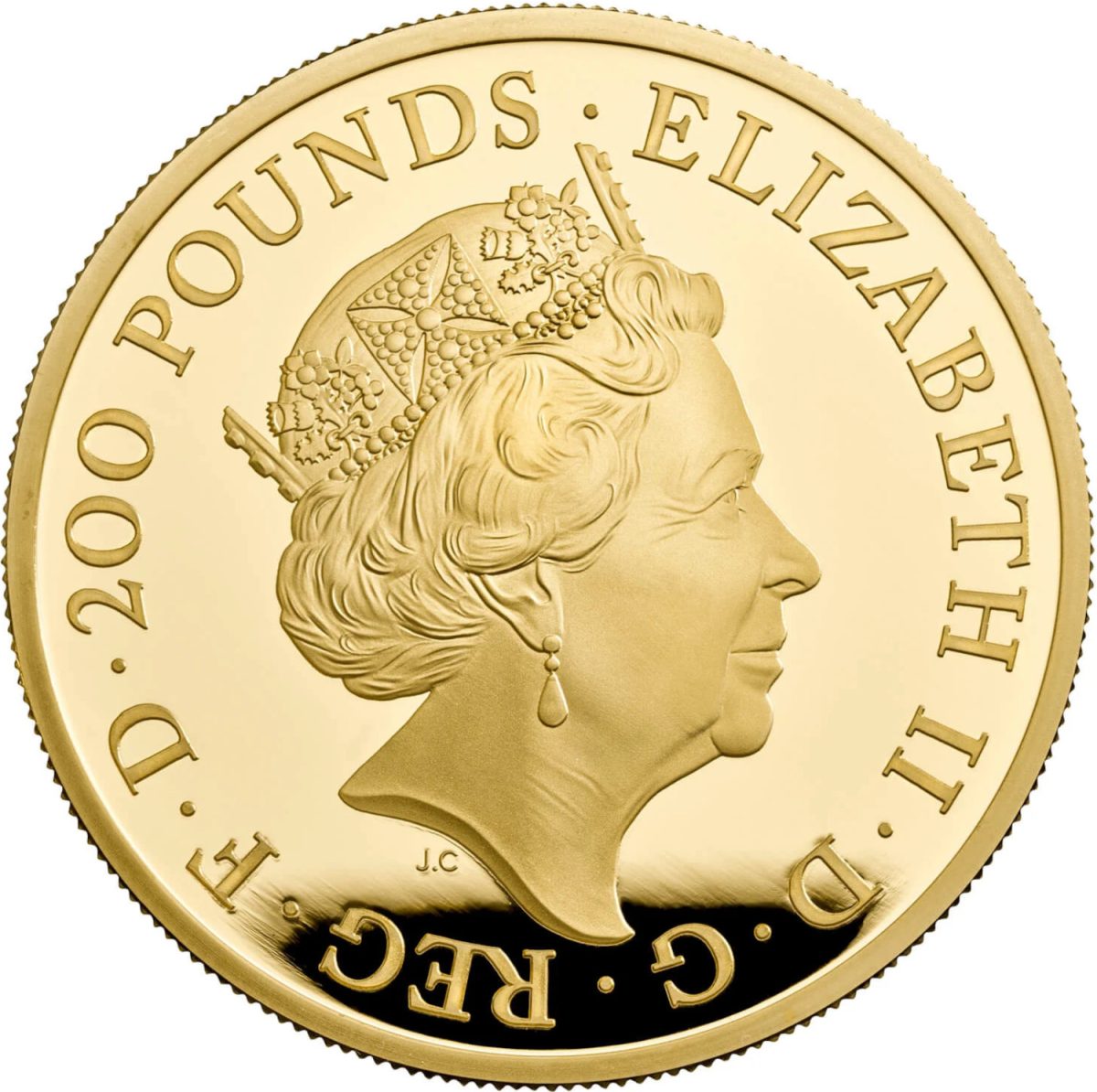 200 Pounds - Elizabeth II 5th portrait; 2 oz Fine Gold obverse