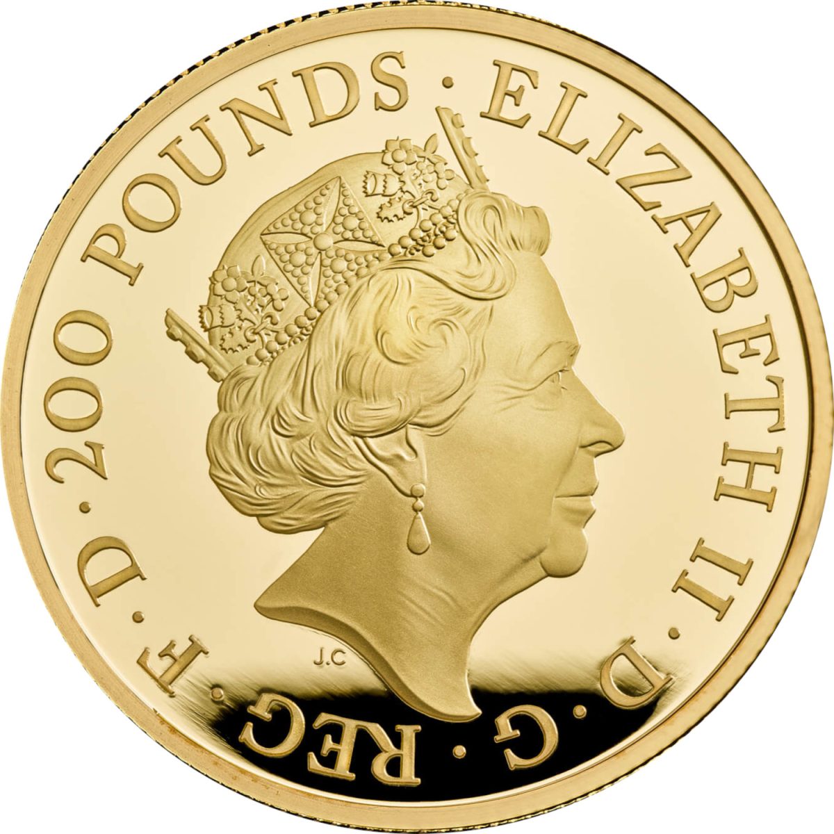 200 Pounds - Elizabeth II 5th portrait; 2 oz Fine Gold obverse