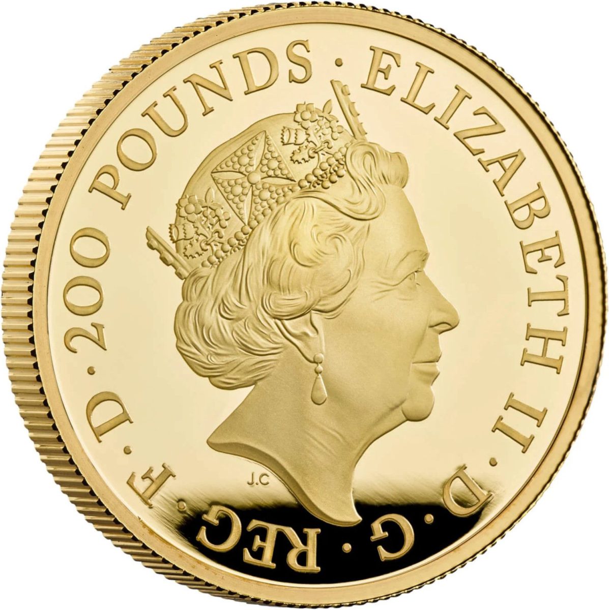 200 Pounds - Elizabeth II 5th portrait; 2 oz Fine Gold obverse