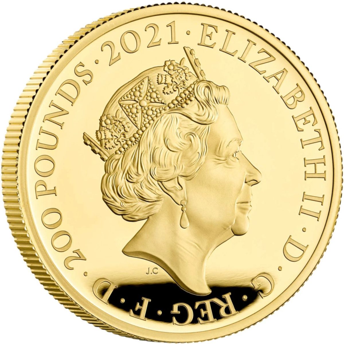 200 Pounds - Elizabeth II Gothic Crown Portrait; Gold Proof obverse